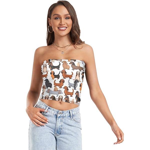 Coikll Dachshund Dogs Women's Tube Top Trendy Strapless Tank Crop